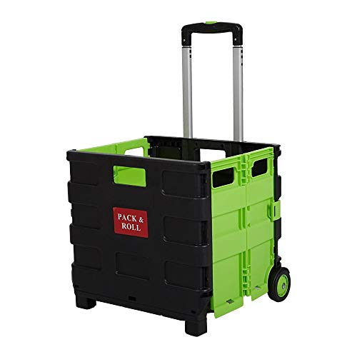 Dporticus Folding Two-Wheeled Trolley Hand Cart Plastic Hefty Heavy Carry Shopping Picnic Travel Office (Large, Green)