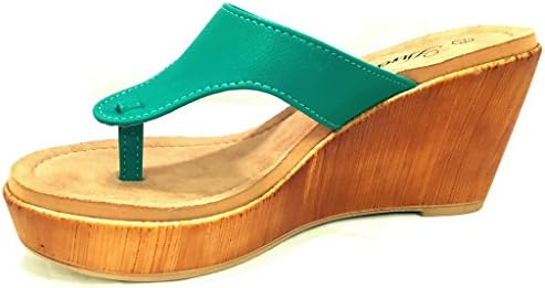 Atrevida Women's Rosse-03 Wooden Wedge Thong Sandals, Aqua Green, 8.5