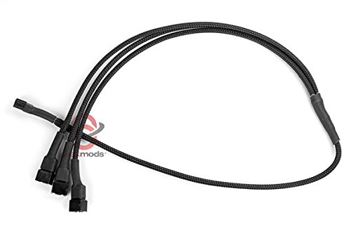 Shakmods 3 pin Fan to 3 ways Y Splitter 60cm Black Sleeved Extension Cable