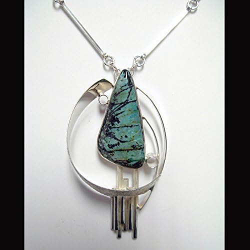Sterling Silver Collage Necklace with a Natural Azurite Cabochon Stone