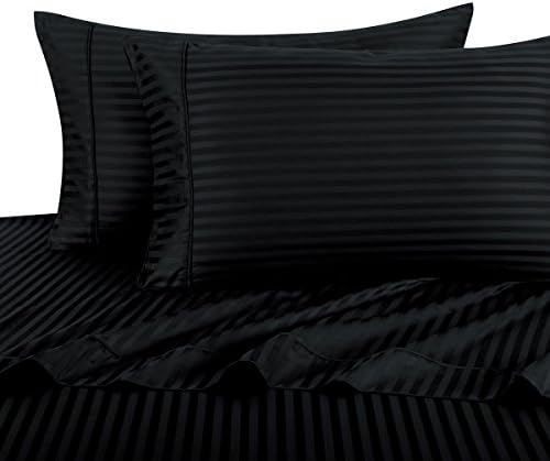 EXTRA PILLOWCASES - Royal Plush 100% Cotton 600 Thread Count Sheet Sets, luxurious sateen weave Stripes, Deep Pockets (18" Pockets), 7 piece Split King (Adjustable Bed) Size Sheet Set, Black