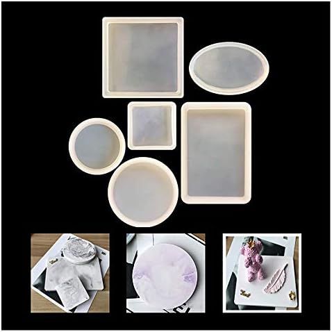 Resin Mold Transparent Flexible Silicone Resin Kits Jewelry Casting Moulds Include Round Rectangle Shaped Coaster MOL Decorative Mold 6 pcs JMPZCZ6