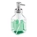 mDesign Square Glass Refillable Foaming Soap Dispenser Pump Bottle for Bathroom Vanity Countertop and Sink, Vintage-Inspired, Compact Container Design - Emba Collection, Clear/Brushed Chrome