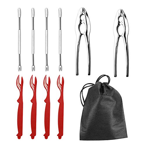 10 Pieces Seafood Tools Set including 2 Lobster Crab Crackers, 4 Forks and 4 Lobster Shellers