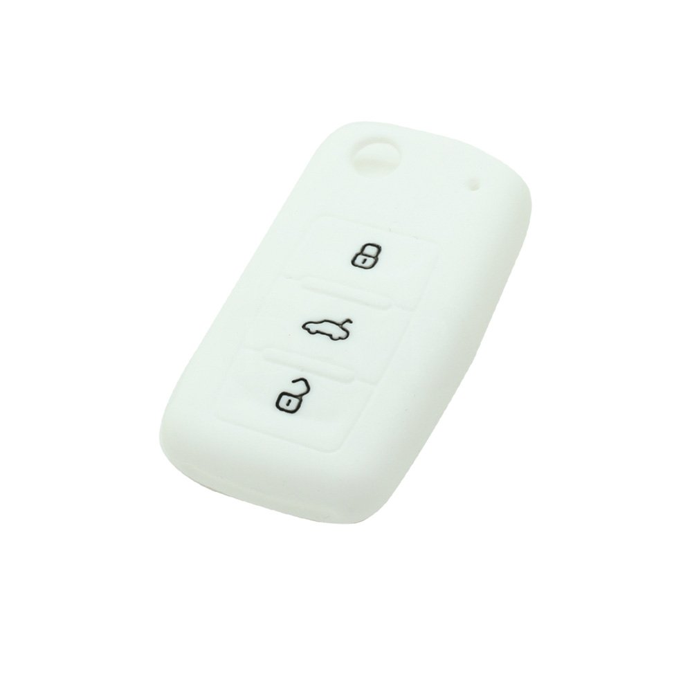 BROVACS Silicone Cover Protector Case Holder Skin Jacket Compatible with VOLKSWAGEN PASSAT SEAT SKODA 3 Button Flip Remote Key Fob CV9800 White