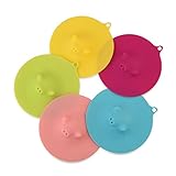 Astra Gourmet 5-inch Silicone Piggy Suction Cup and Mug Lids Covers, Set of 5 (rose pink,green,blue,yellow,pink)