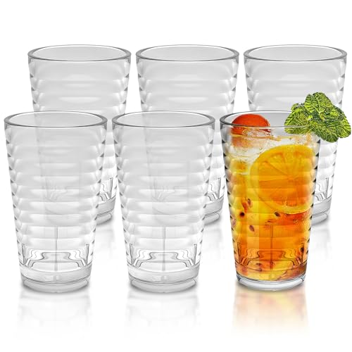 LYTDMSKY Plastic Drinking Glasses, Unbreakable Drinking Tumblers, Water Tumbler Cups Set of 6, Highball Drinking Glasses, Stackable, Dishwasher safe, 385ml, Clear