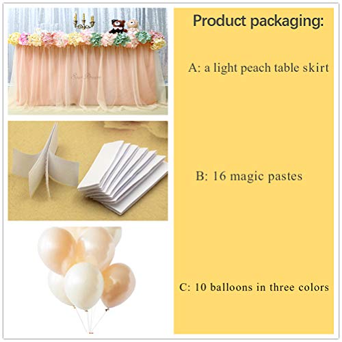 Fanqisi Tulle Table Skirt 3 Yard Light Peach Fluffy Satin Craft Table Skirting for Sweetheart Cake Table Event Birthdays Rectangle Table Decoration - Thumbnail 7