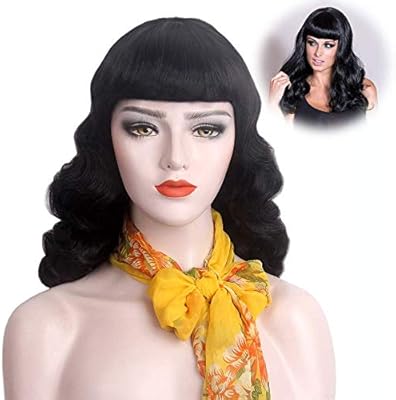 Stfantasy Finger Wave Wig 1920s Retro Mid Length Long Curly Jet