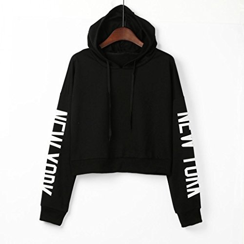 Sumen Teen Girls Short Pullover Letters Long Sleeve Hoodie Sweatshirt (M, Black) - Thumbnail 5