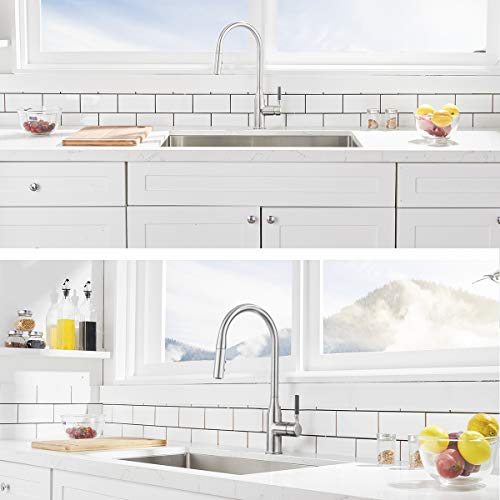 Comllen Commercial Single Handle Pull Down Sprayer Kitchen Faucet,Brushed Nickel Stainless Steel High Arc Kitchen sink Faucet Without Deck Plate