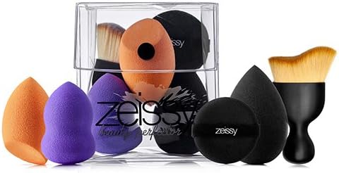 Makeup Sponges Beauty Perfecting Contouring Set |1 Curved Brush and 4PCS Latex-Free Miracle Blending Sponges Use Wet or Dry |1 Reusable Travel Beauty Storage Bag