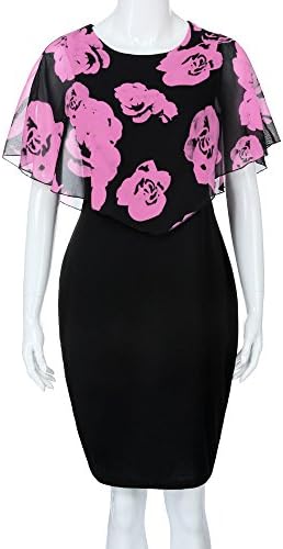 Summer Fashion Womens Ladies Evening Party Charming Casual Rose Print Chiffon O-Neck Ruffles Mini Dress