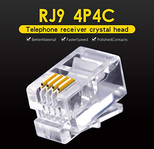 100 Pack RJ9 4P4C 4P2C Plug, Uvital Standard Telephone Handset Modular ...