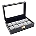 Caddy Bay Collection Classic Black Watch Case with Glass Clear Top Holds 10 Watches with Lock