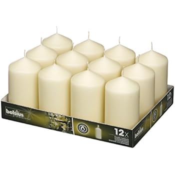 BOLSIUS Set of 12 Ivory Pillar Candles - 40 Long Burning Hours Candle Set - 5-inch x 2.75-inch Dripless Candle - Perfect for Wedding Candles, Parties and Special Occasions