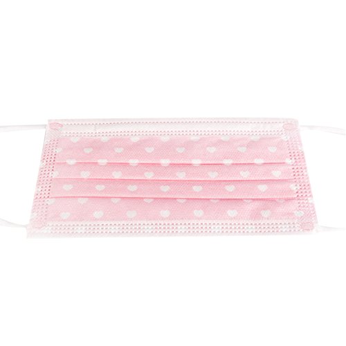 EUBUY Lovely Heart-Shaped Print Ear Loop Disposable Surgical Dust Filter Mouth Cover Beauty Nail Salon Face Mask For Women Lady,Pink (30PCS)