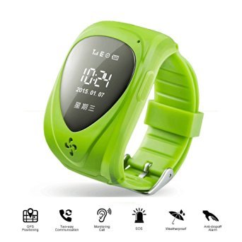 Lp Gsm/ Gprs/ GPS Tracker Waterproof Mini Smart Watches Wristwatches for Child Satellite Monitoring Double Locate Remote Monitor SOS (Green)