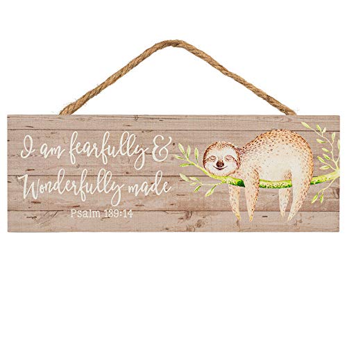 P. Graham Dunn Fearfully & Wonderfully Made Sloth Grey 10 x 3.5 Inch Wood Slat Hanging Wall Sign