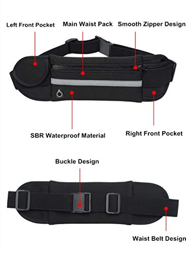 Vanten Running Belt Waist Pack, Waterproof Runners Belt Phone Holder Fit All Phone Models, Reflective Sport Waist Pack,Adjustable Sport Waist Pack Fit Most Waist Sizes