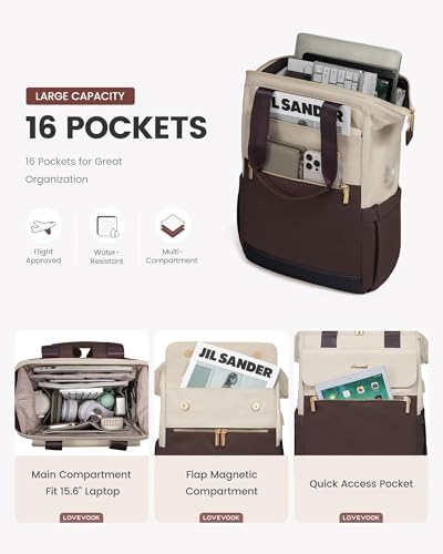 Laptop Backpack for Women, 15.6-Inch Work Bag, Waterproof Travel Backpack with Organizer, Fashionable Teacher & Nurse Bag, 2-Piece Set Vintage College Work Daypacks