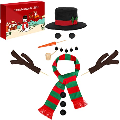 Colovis 16Pcs Build a Snowman Kit, Outdoor Winter Snowman Decorating Supplies Snow Toys for Christmas, Holiday Party Decor (Red & Green Scarf)