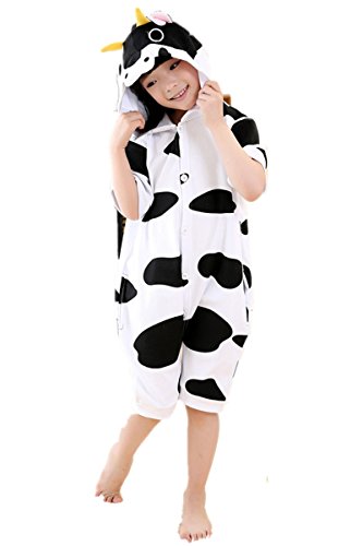 FUNCOS Unisex Kids Short Sleeve Pyjamas One Piece Cosplay Cow Costume for Child