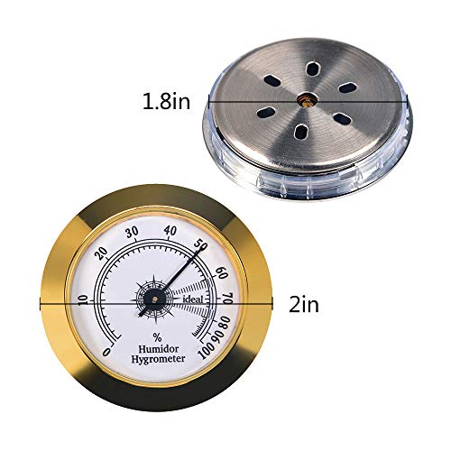 REMIGHTELY BRIGHT Cigar Hygrometer - Precision Round Glass Pointer Hygrometer for Metal Cigar Box/Cigar Cabinet, Diameter 2in and Gold