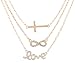 Goldtone with Clear Iced Out Cross, Infinity & Love Pendant Three Adjustable Link Chain Necklace