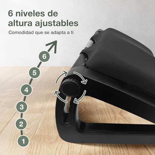 ZYNTRA® Reposapiés ergonómico con cojín viscoelástico y 6 alturas ajustables | Apoya pies oficina ideal para casa, escritorio, sofá y teletrabajo, mejorando postura y confort.