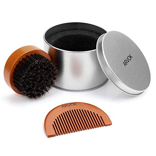 ARVOK Beard Brush & Comb Grooming Set with Natural Boar Bristle for Men‘s Mustache Care Distribute Balm or Oil for Growth & Styling | Portable Box for Home & Travel