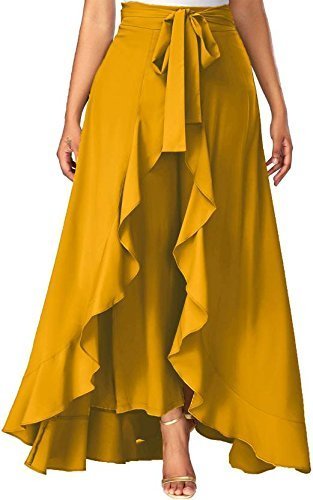 dudi's women's ruffle palazzo skirt (d40_yellow_free size)
