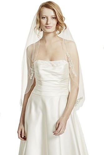 Gogh Champagne 1 Tier 36"Fingertip Length Scalloped Edge Bridal Veil with Bead and Crystal Motif 116