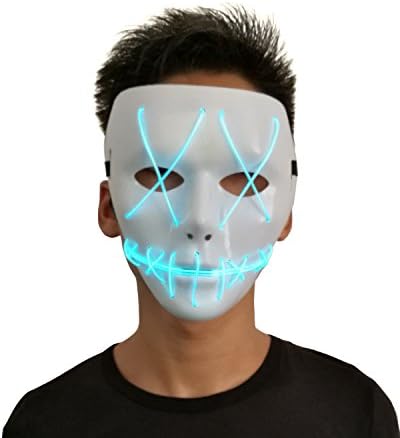 Scared EL Wire Light Up Mask Halloween Rave Led Mask for Festival Party(Sky blue)