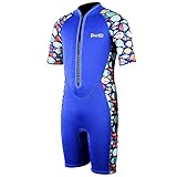 Kids Wetsuit Shorty Thermal Swimsuit, 2mm Neoprene Wetsuit One Piece Front Zip for Boys Toddler Youth Swimming Surfing Diving Snorkeling, SS005 (Blue, 4)