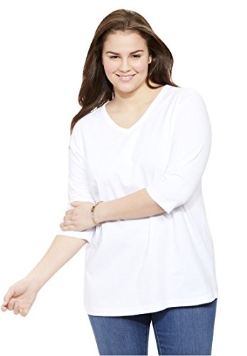 Woman Within Women's Plus Size Perfect Three-Quarter Sleeve V-Neck Tee