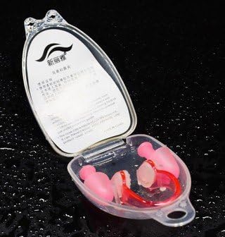 Swimming Nose Clip Plug Soft Silicone Clips + 2 Ear Plugs Earplugs Gear With A Case Box Pool Accessories Water Sports (Red)