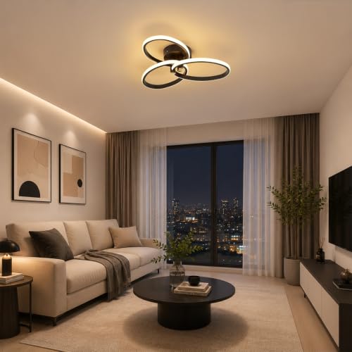 OTREN 47 cm 40 W LED Living Room Ceiling Lamp with Remote Control | 3000K-6500K, Night Light, Timer, Memory Function, Black Ceiling Light for Bedroom, Kitchen