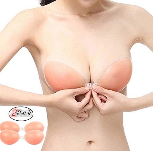 Womens Strapless Sticky Bras Invisible Adhesive Silicone Bras Push-up Reusabel Sexy Self Bras,Pack of 2