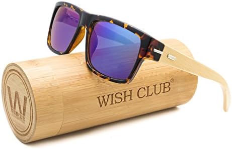 WISH CLUB Wood wayfarer Square Handmade Sunglasses UV 400 Lenses Classical Style for Women and Men Adults Wooden Bamboo Vintage Light Retro Glasses (Green)