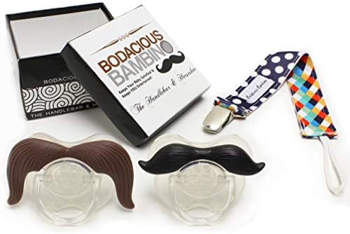 B.B. Mustache Pacifier 2-Pack with Pacifier Clip by Bodacious Bambino | The Horseshoe & Handlebar - Cute & Funny Pacifiers for Babies | BPA-Free