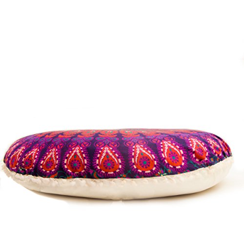 Mandala Life ART Bohemian Yoga Decor Floor Cushion Cover - 30 inches - Round Floor Pillow Pouf Cover - Hand Printed Organic Cotton by Colorful Pink - Thumbnail 2
