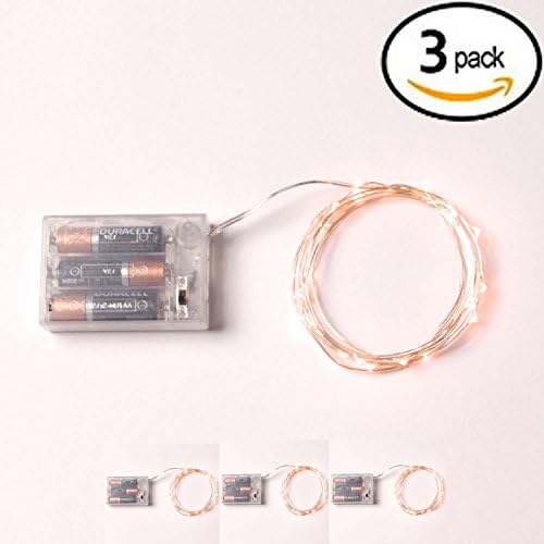 3 Sets RTGS 20 Warm White Color Micro LED String Lights Battery Operated on 7 Feet Silver Color Wire