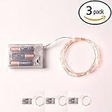 3 Sets RTGS 20 Warm White Color Micro LED String Lights Battery Operated on 7 Feet Silver Color Wire