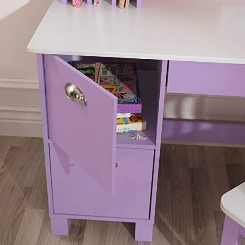 KidKraft Study Desk with Chair Lavender, Drawers, Extra Storage, Handles, Bulletin Board