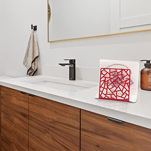 SWRST33L METAL RED NAPKIN HOLDER, RUSTIC FARMHOUSE NAPKIN HOLDER FOR TABLETOP AND KITCHEN COUNTERTOPS, DECORATIVE TISSUE DISPENSER, INDOOR AND OUTDOOR DECOR, MODERN ABSTRACT LINES DESIGNED