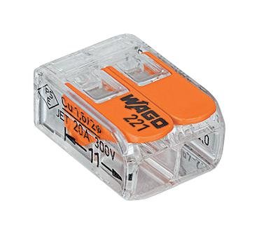 221-412 - Standard Terminal Block, Lever-Nuts, 221 Series, 2 Contacts, 5.6 mm, Terminal Block, Cable Mount (Pack of 100) (221-412)