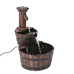 iKayaa 3 Tier Wood Barrel Garden Water Fountain W/ Pump Leak-Proof Cascading Water Feature Patio Decoration