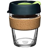 KeepCup Brew Cork, Reusable Glass Tumbler with Natural Cork, Tall Coffee Cup 12oz/340ml - Deep