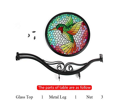 Liffy Mosaic Hummingbird Outdoor Side Table Round Printed Glass Desk for Garden, Patio or Lawn - Thumbnail 2